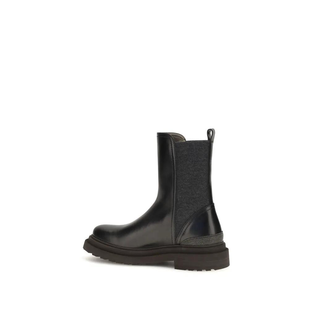 Brunello Cucinelli Black Calf Leather Bos Taurus Chelsea Boots