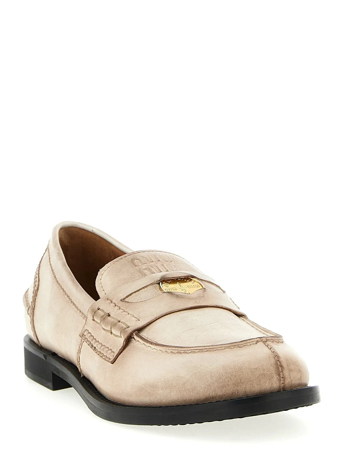 Miu Miu Miu Miu White Calfskin Slip-On Loafers