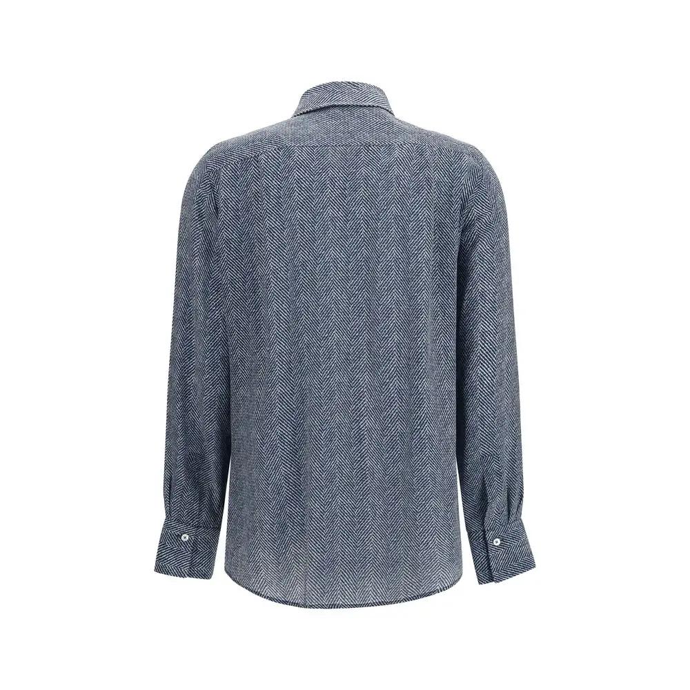 Sara Roka Blue Silk Pattern Shirt