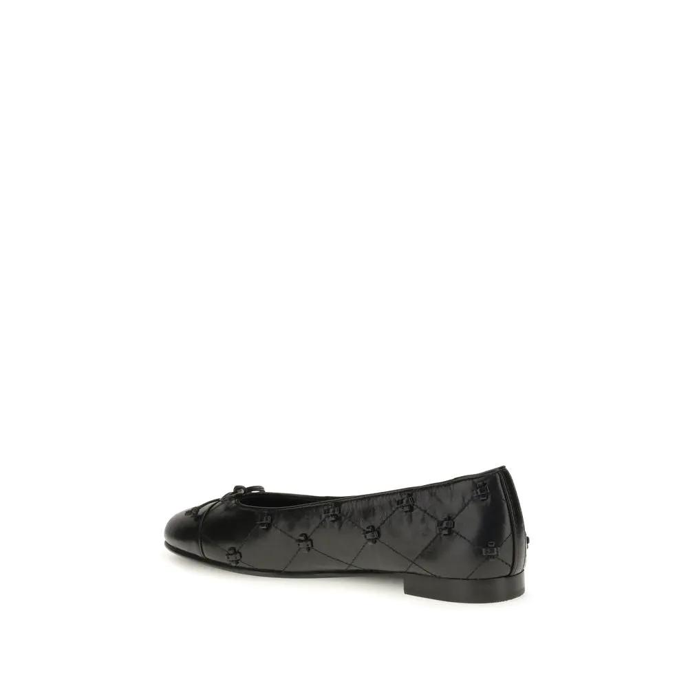 Tory Burch Tory Burch Black Calf Leather Bos Taurus Ballet Flats
