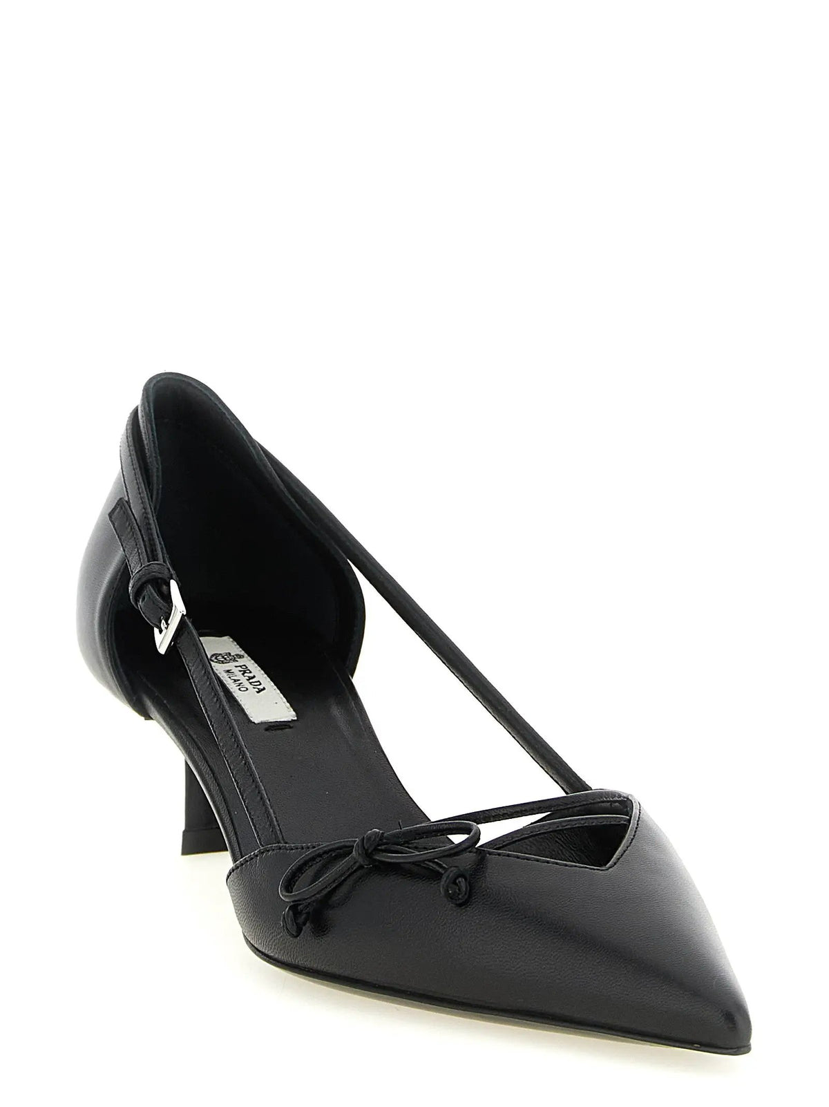 Escarpins mi-talon Prada en cuir de chèvre noir