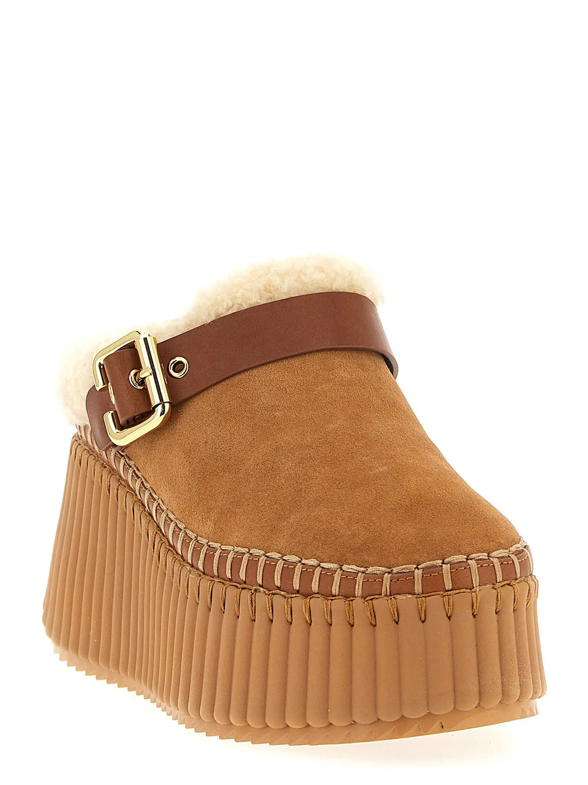 Chloé Brown Cowhide Wedge Sandals