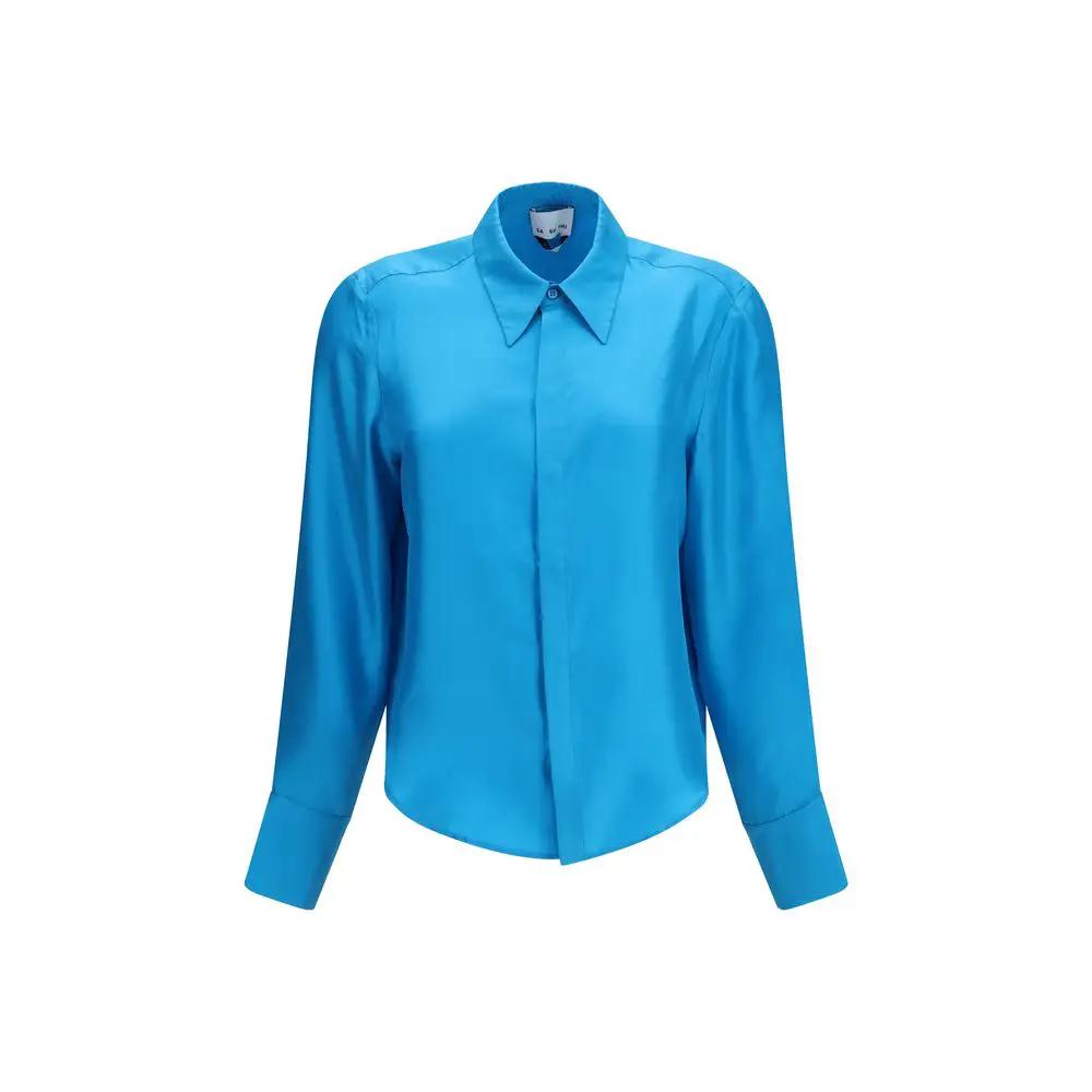 SA SU PHI SA SU PHI Blue Silk Dress Shirt