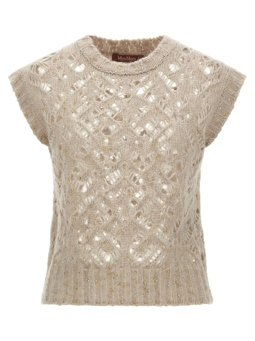 Max Mara Beige Alpaca Leather Sleeveless Jacket