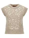 Max Mara Beige Alpaca Leather Sleeveless Jacket