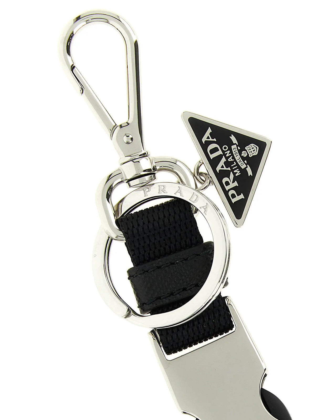 Prada Black Stainless Steel Keychain