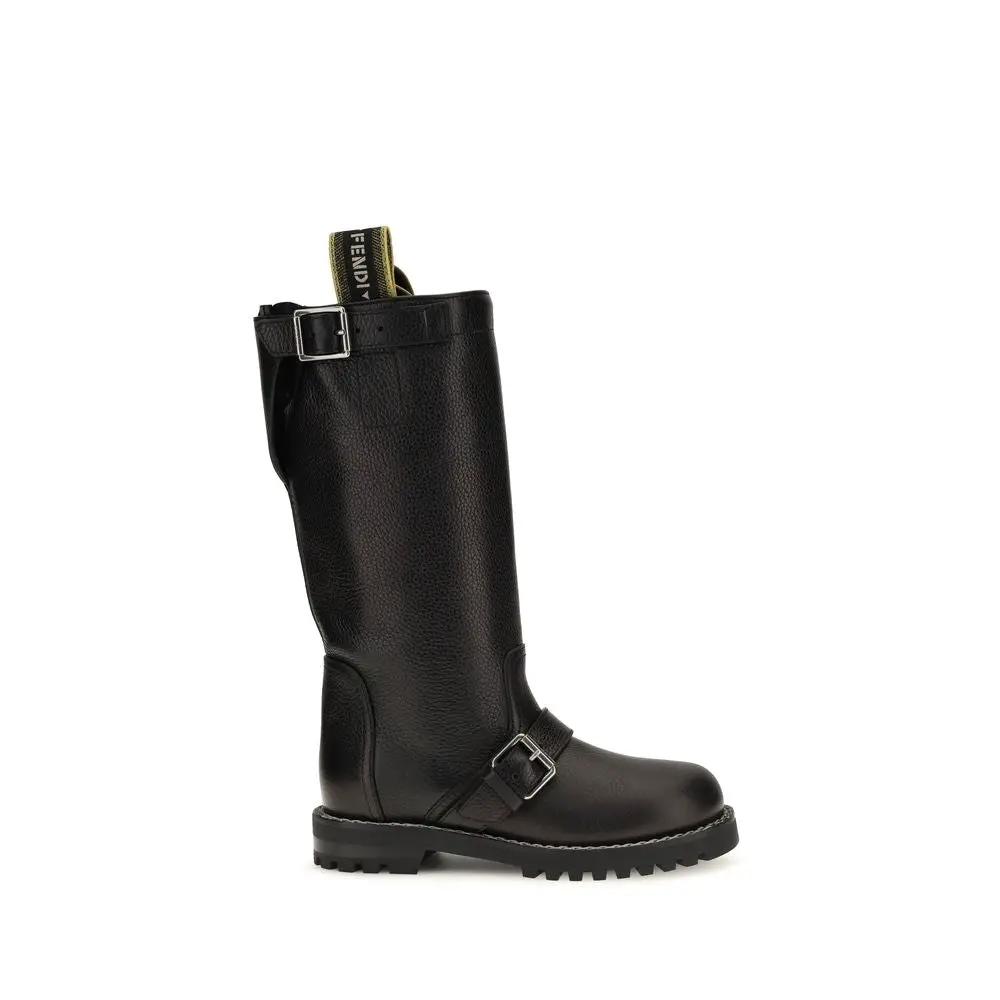 Fendi Fendi Black Calf Leather Bos Taurus Lace-Up Boots