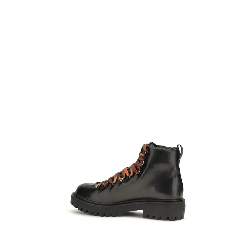 Prada Prada Black Calf Leather Bos Taurus Lace-Up Boots