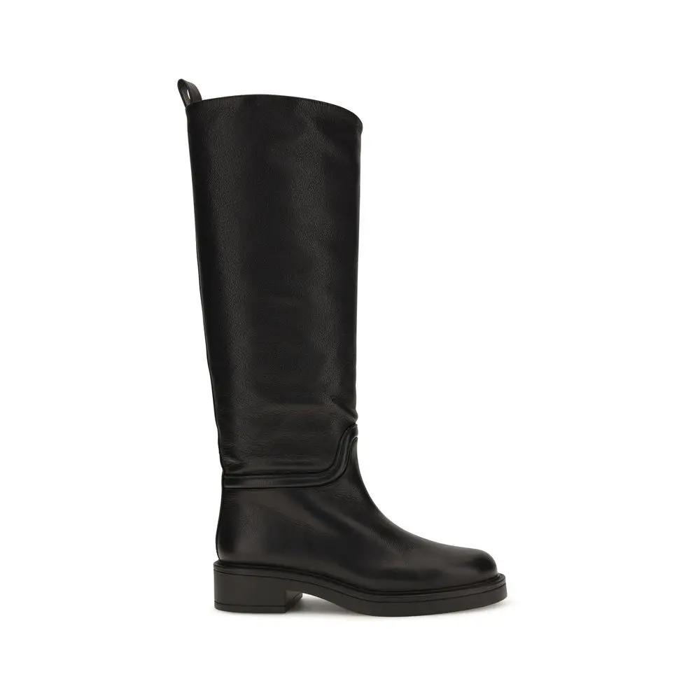 Stuart Weitzman Black Calf Leather Bos Taurus Flat Boots