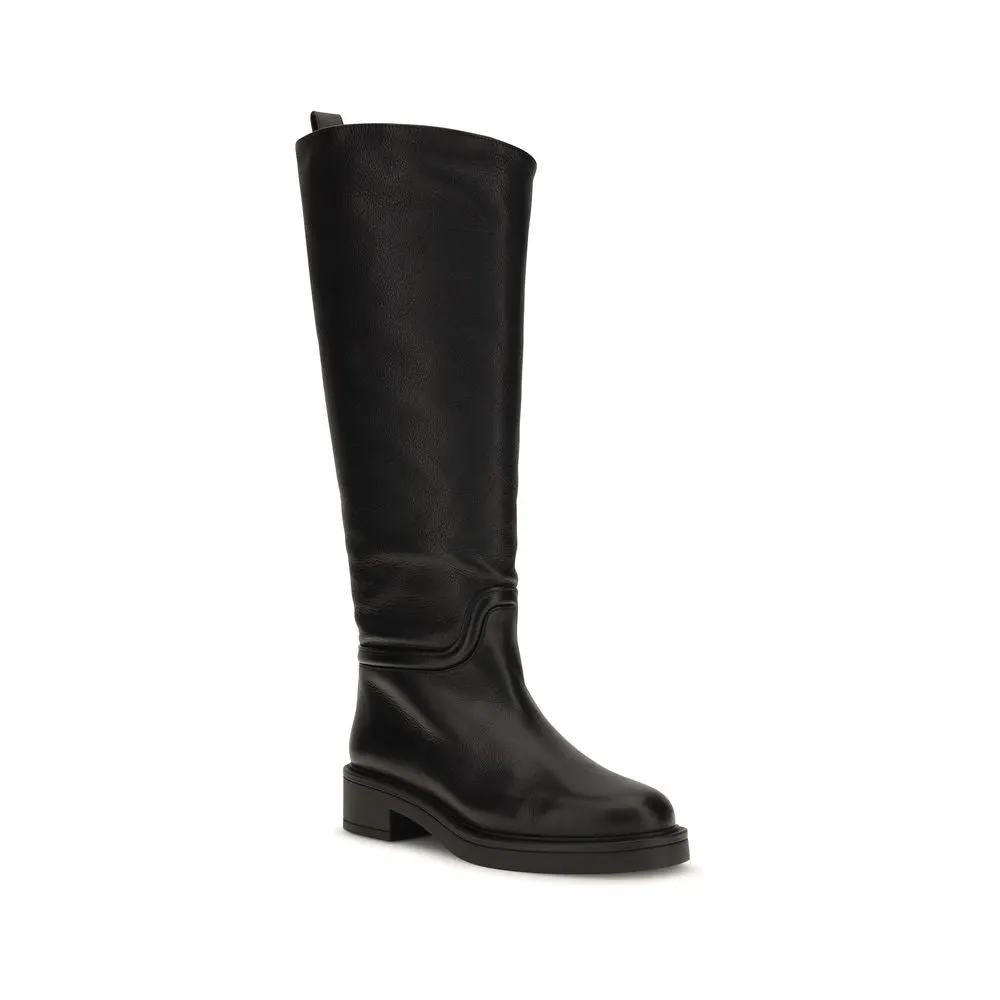 Stuart Weitzman Black Calf Leather Bos Taurus Flat Boots