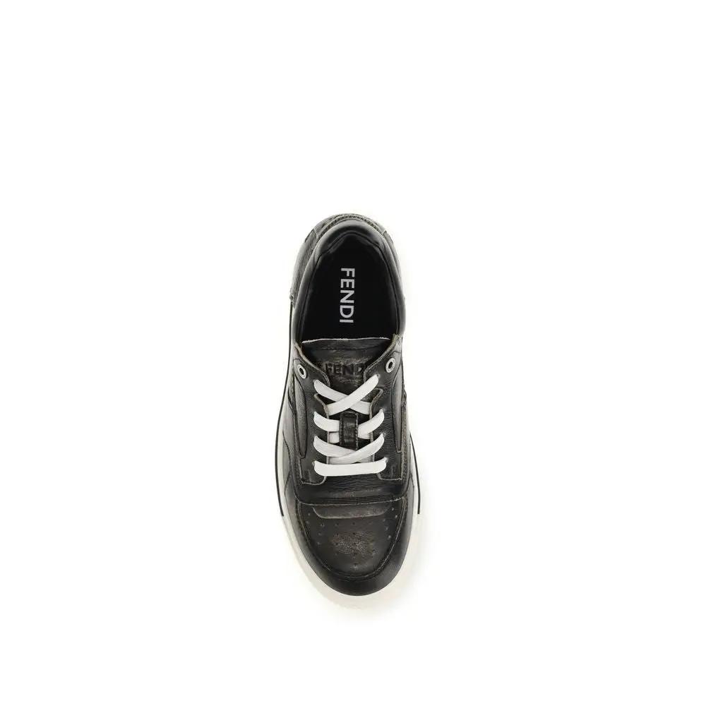 Fendi Black Calf Leather Bos Taurus Low Top Sneakers