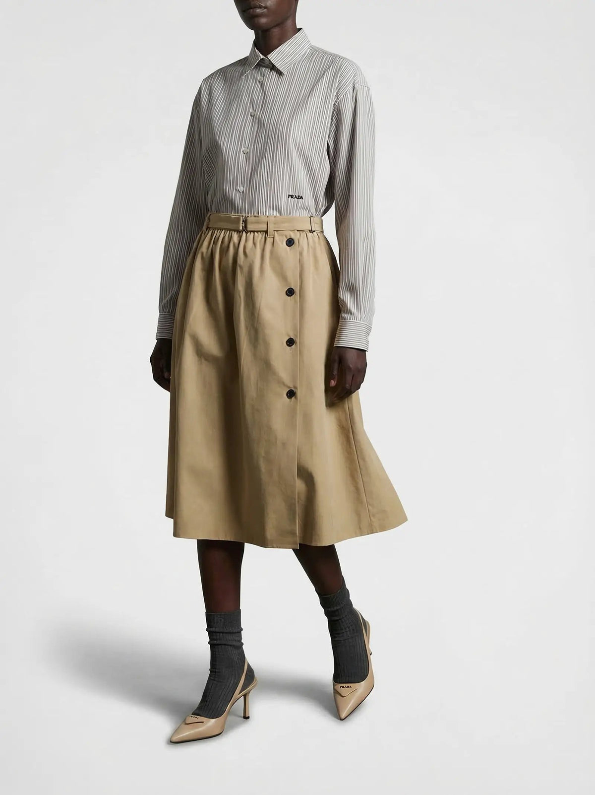 Prada Beige Cotton Midi Skirt