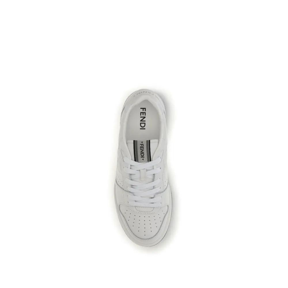 Fendi White Calf Leather Bos Taurus Athletic Sneakers