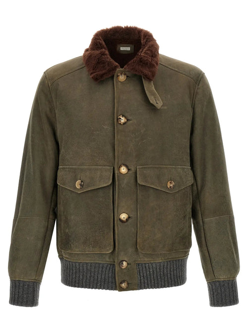 Brunello Cucinelli Brunello Cucinelli Bicolor Lamb Leather Leather Jacket