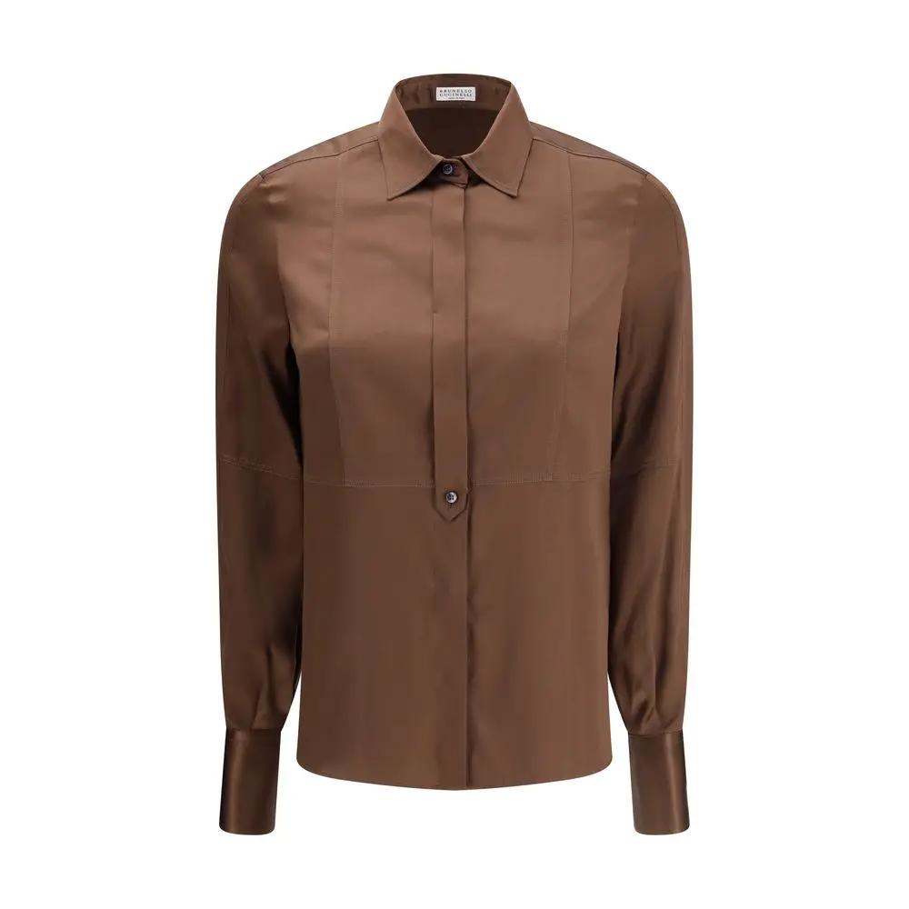 Brunello Cucinelli Brunello Cucinelli Brown Silk Dress Shirt