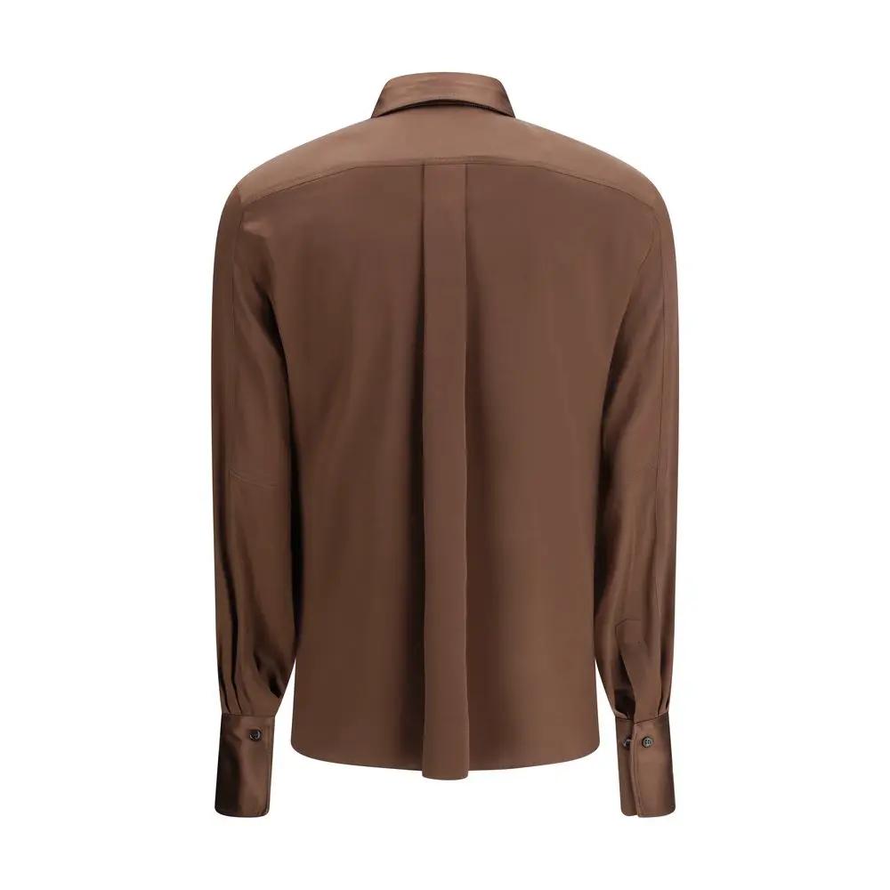 Brunello Cucinelli Brunello Cucinelli Brown Silk Dress Shirt