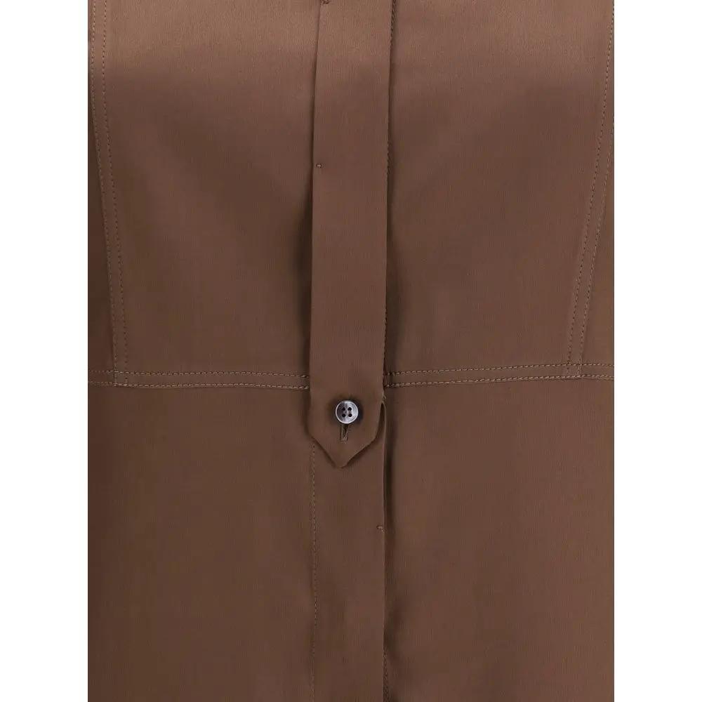 Brunello Cucinelli Brunello Cucinelli Brown Silk Dress Shirt