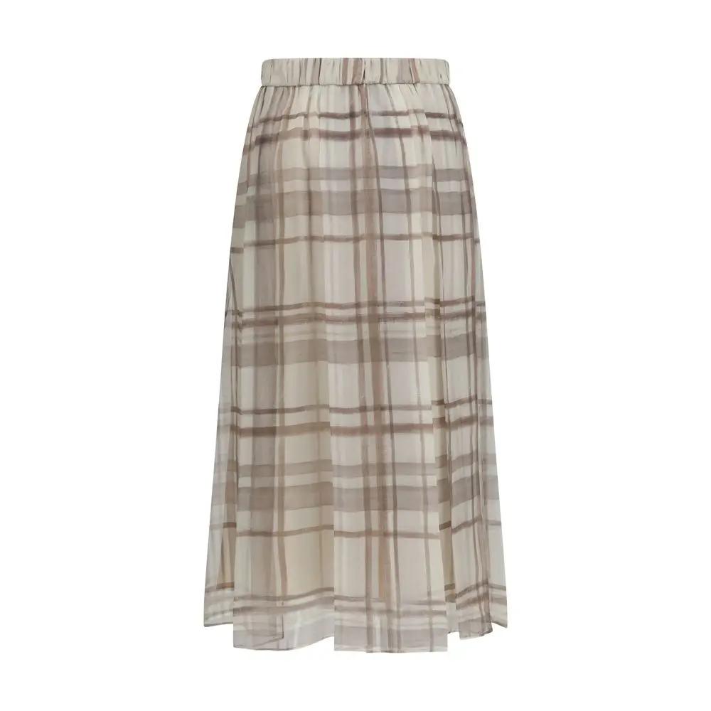 Brunello Cucinelli Beige Silk Midi Skirt