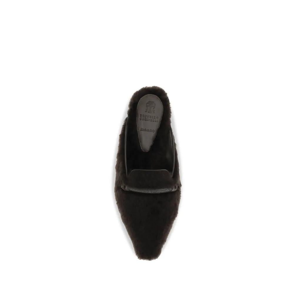 Brunello Cucinelli Brown Fur Ballet Flats