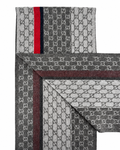 Gucci Gucci Monogram Grey Cashmere & Wool Scarf with Red & Black Stripe