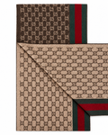 Gucci Gucci Monogram Brown Cashmere & Wool Scarf with Green & Red Web Stripe