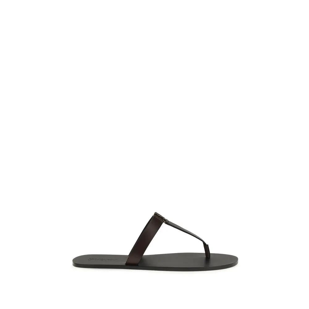 Sandales plates Saint Laurent en cuir de veau marron Bos Taurus