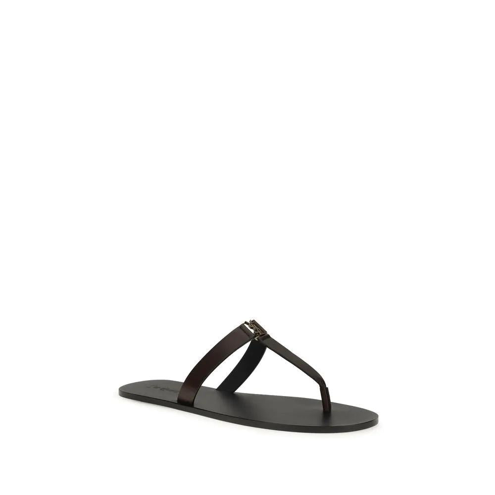 Saint Laurent Saint Laurent Brown Calf Leather Bos Taurus Flat Sandals