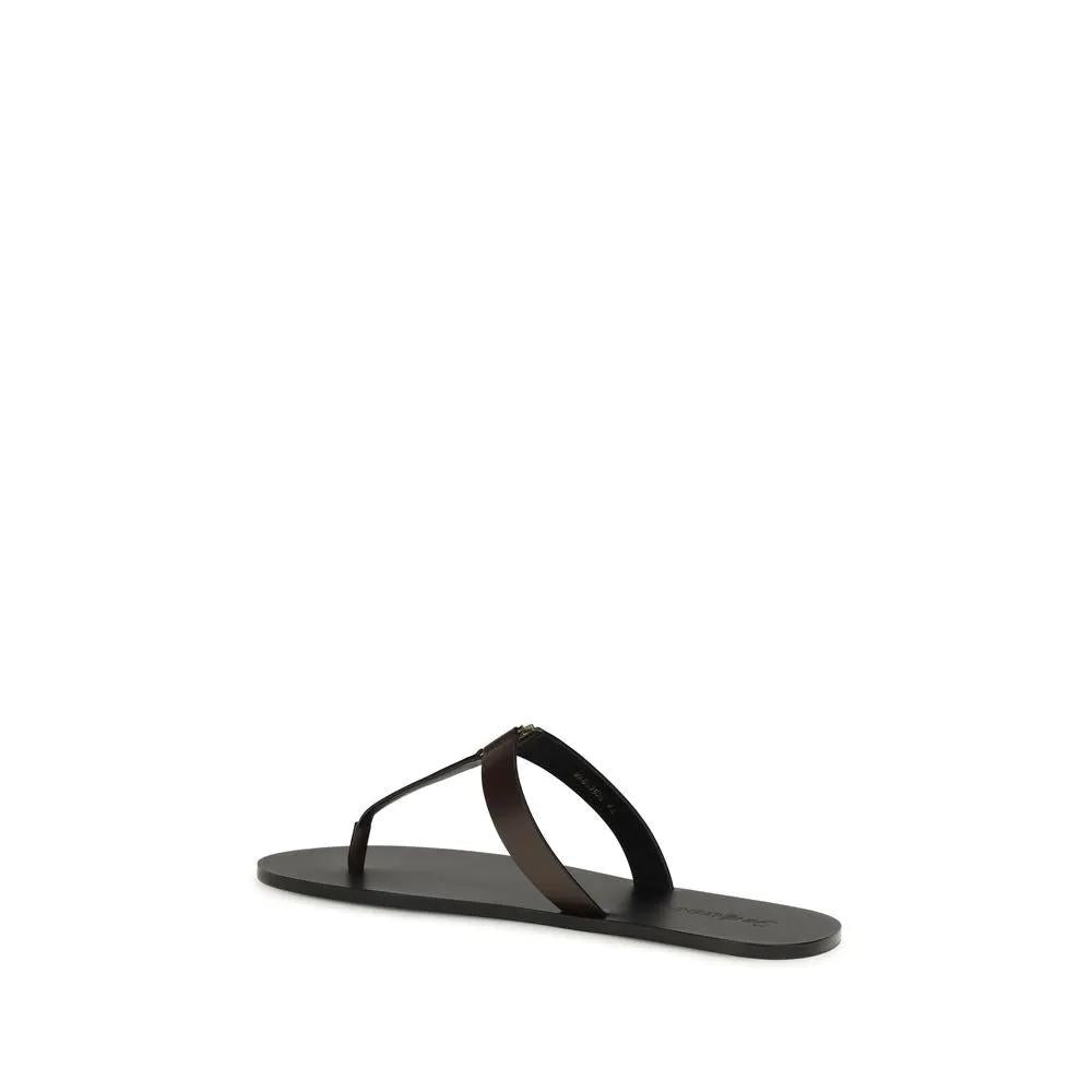 Sandales plates Saint Laurent en cuir de veau marron Bos Taurus