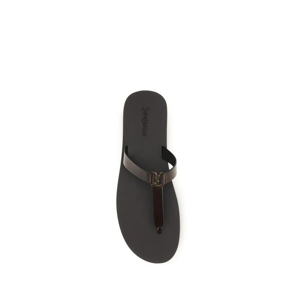 Sandales plates Saint Laurent en cuir de veau marron Bos Taurus