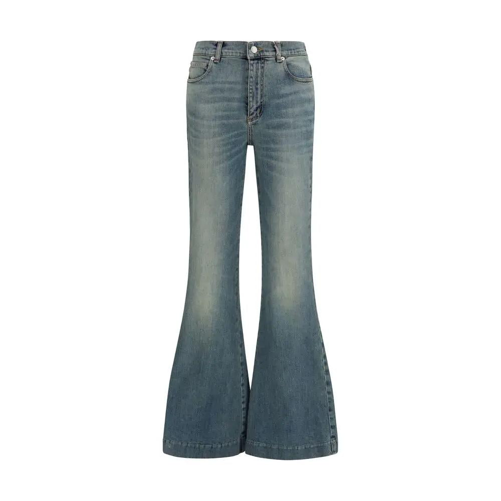 Jean évasé bleu en coton Alexander McQueen