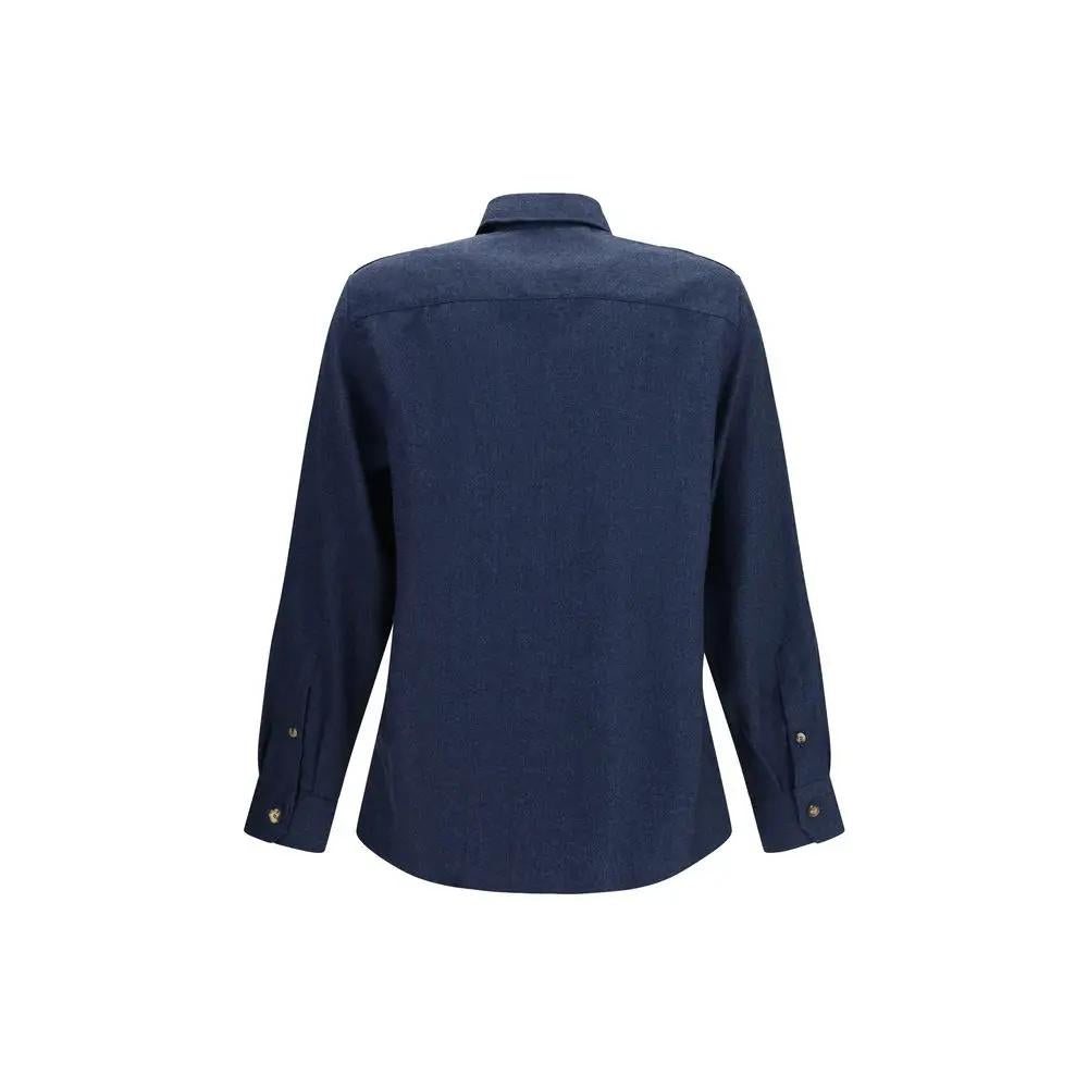 Chemise oversize en laine bleue Brunello Cucinelli