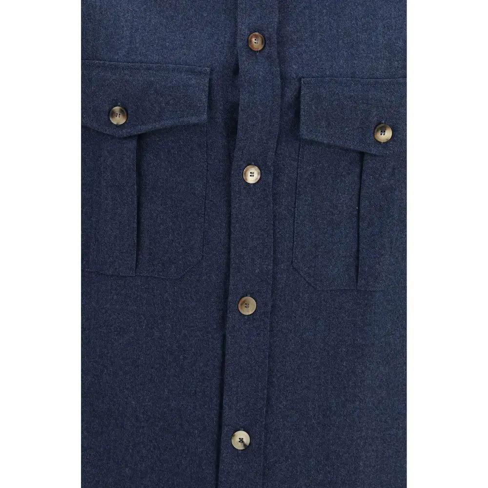 Chemise oversize en laine bleue Brunello Cucinelli