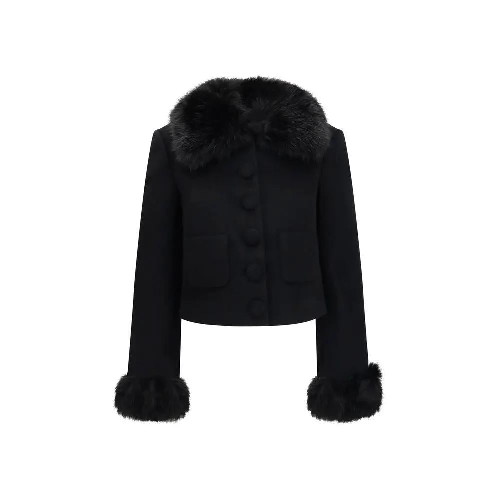 Self-Portrait Black Wool Oves Aries Full-Length Jacket