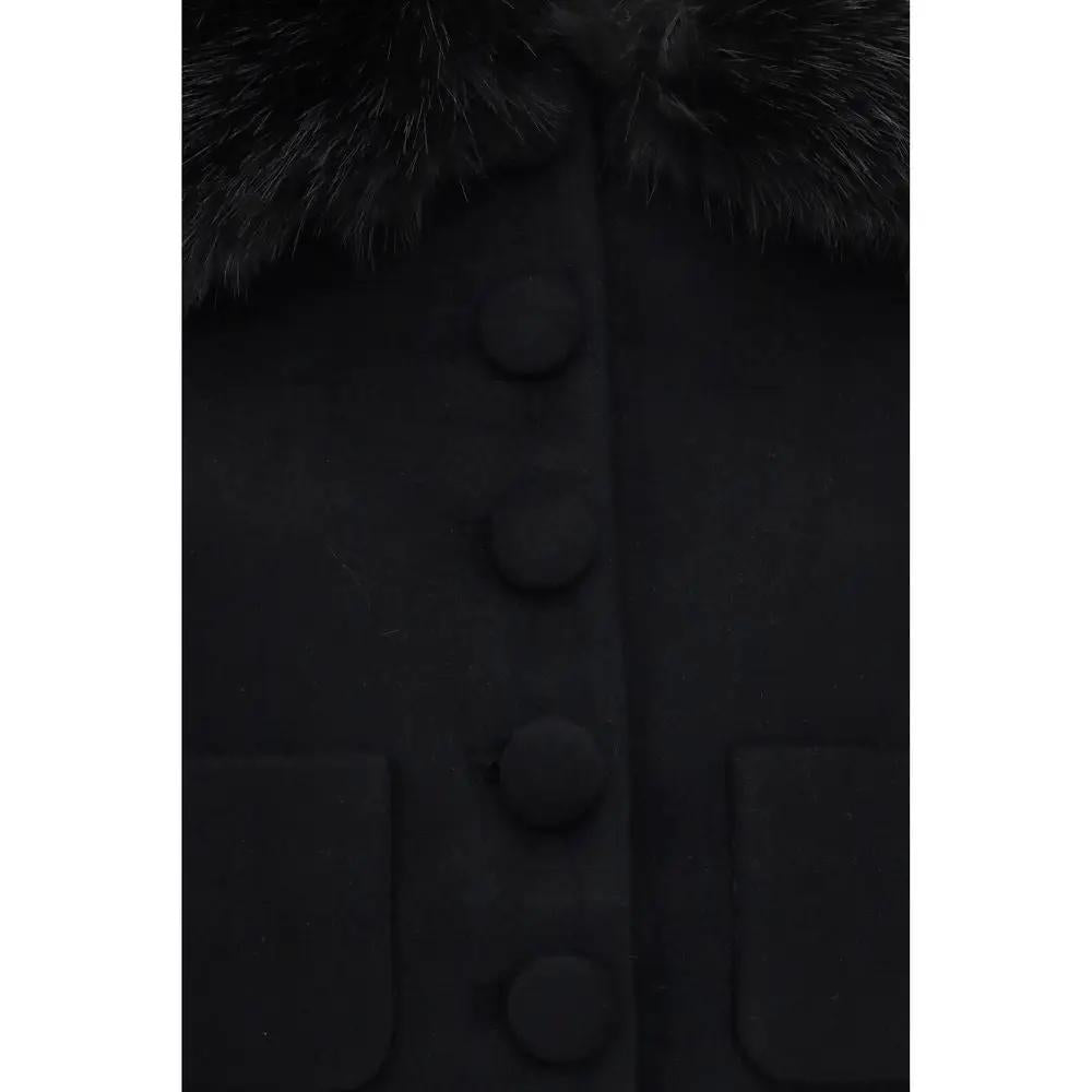 Self-Portrait Black Wool Oves Aries Full-Length Jacket