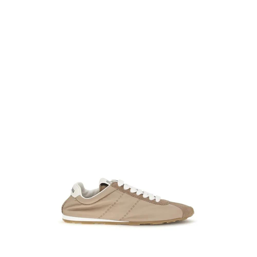 Miu Miu Beige Calf Leather Bos Taurus Low Top Sneakers