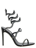 RENE CAOVILLA Black Satin Stiletto Heel Sandals