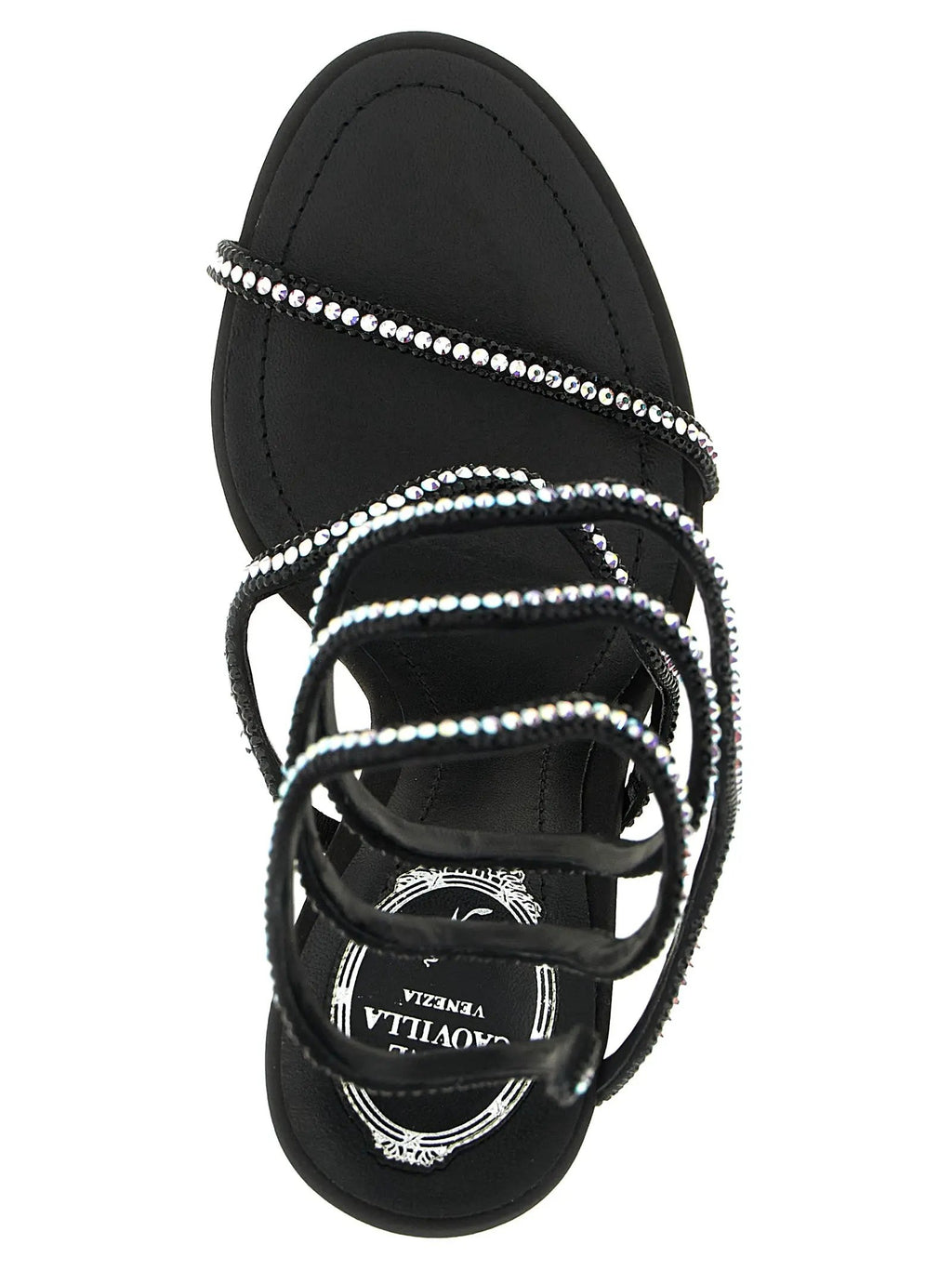 RENE CAOVILLA Black Satin Stiletto Heel Sandals
