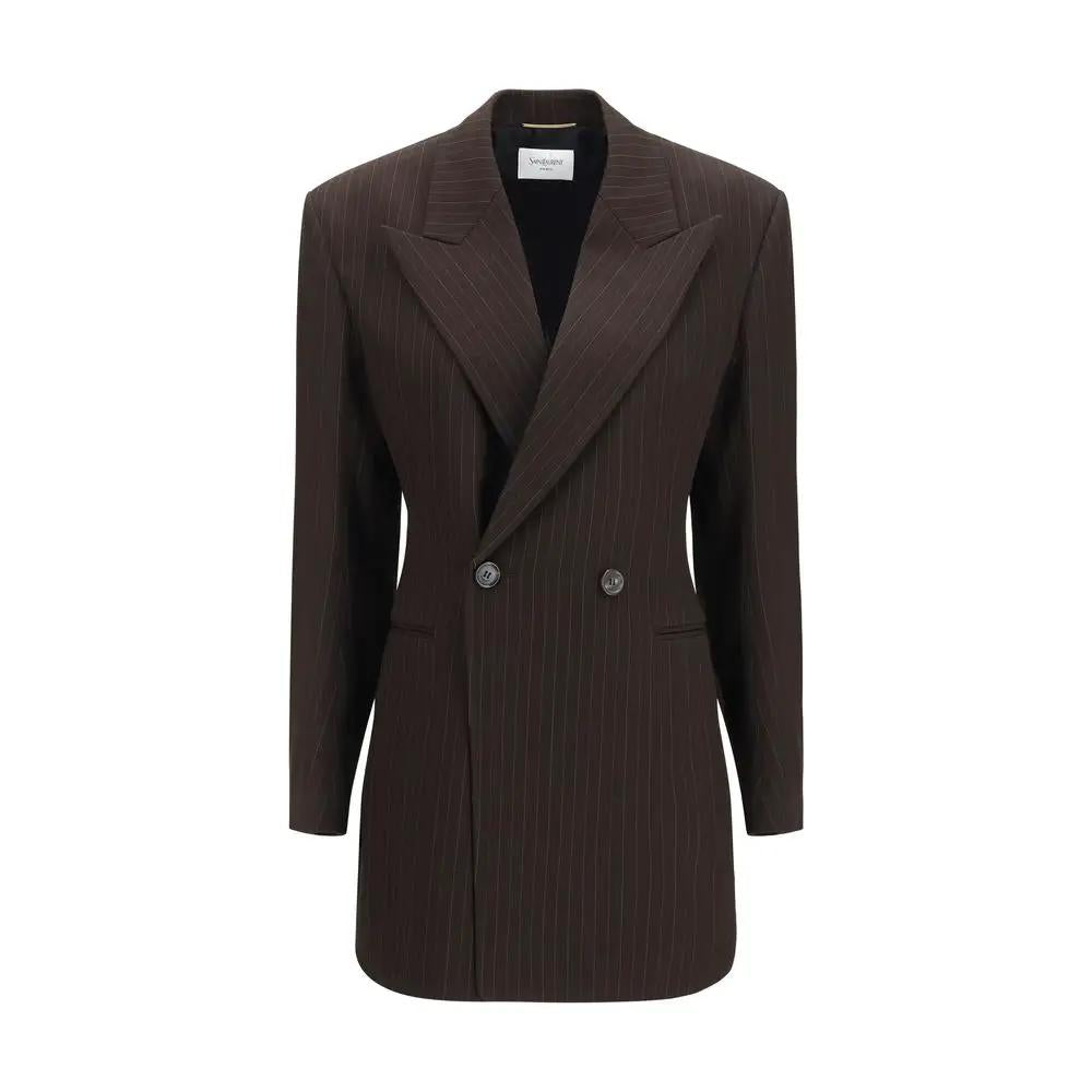 Veste longue Saint Laurent en laine marron, coupe oversize