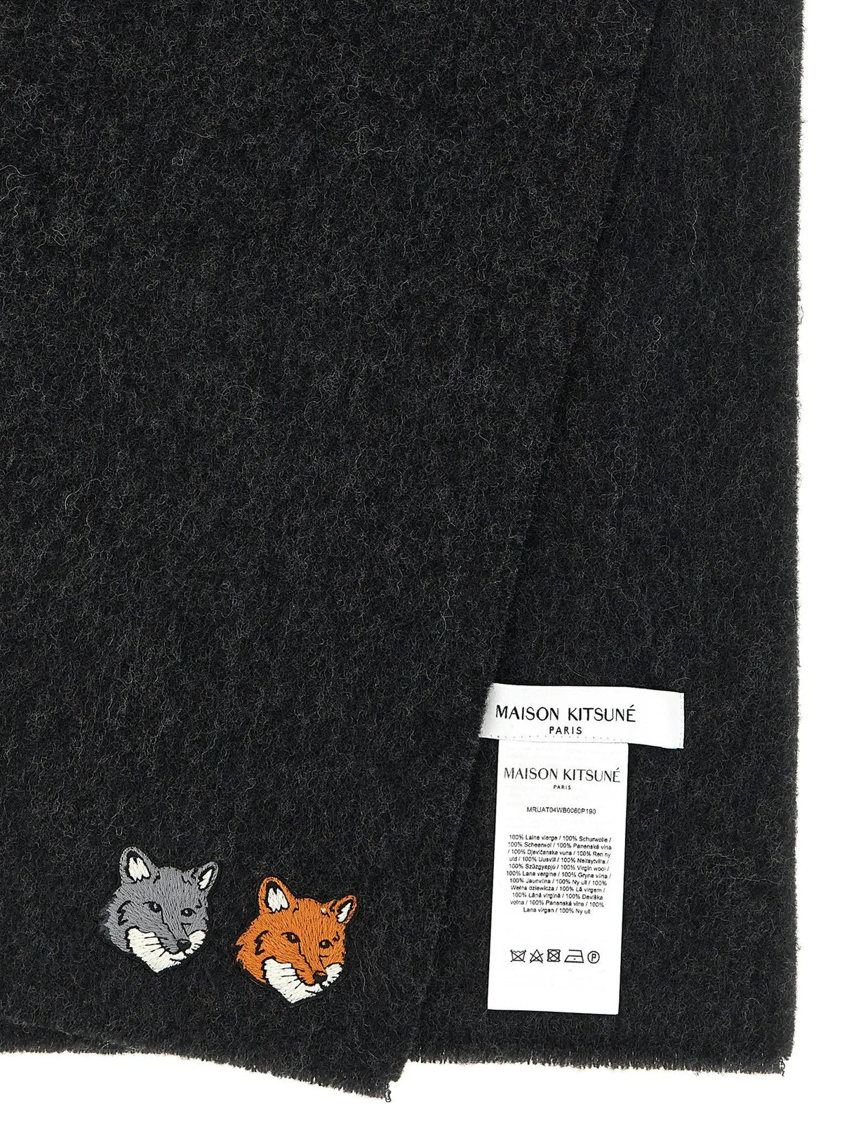 Écharpe en laine vierge grise Maison Kitsuné