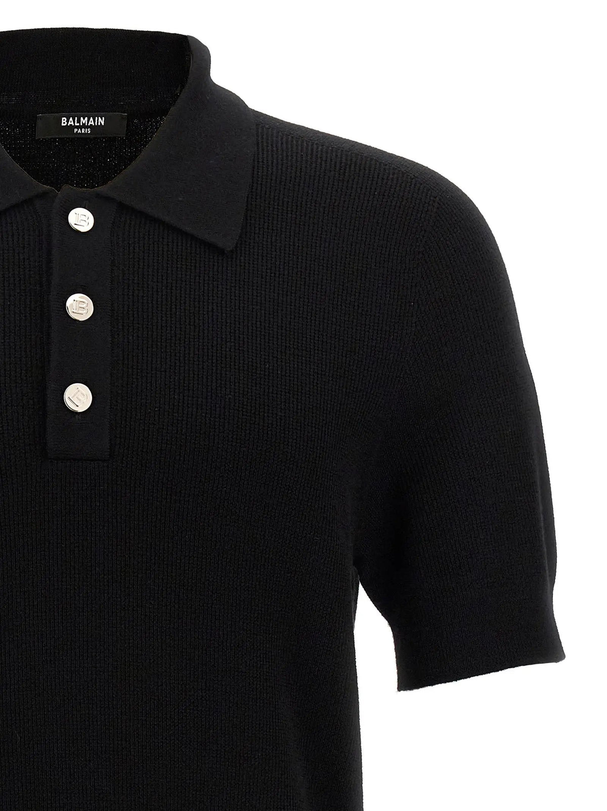 Balmain Balmain Black Merino Wool Polo Shirt