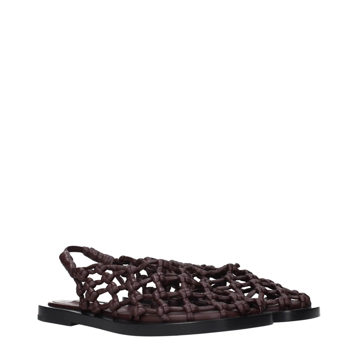 Sandales plates en cuir marron Jil Sander
