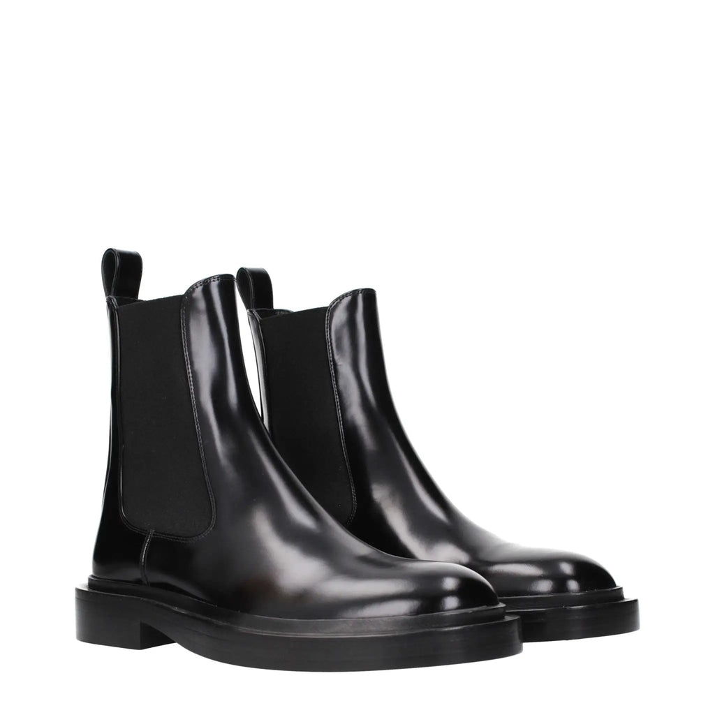 Bottes montantes en cuir noir Jil Sander