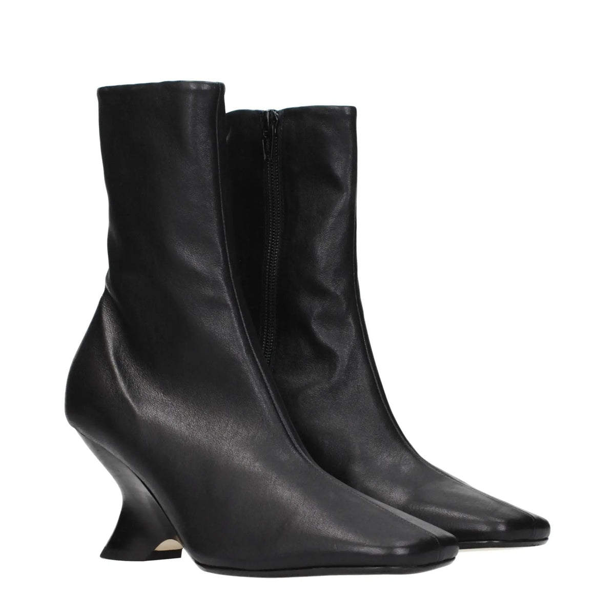 Dries Van Noten Black Leather Ankle Boots