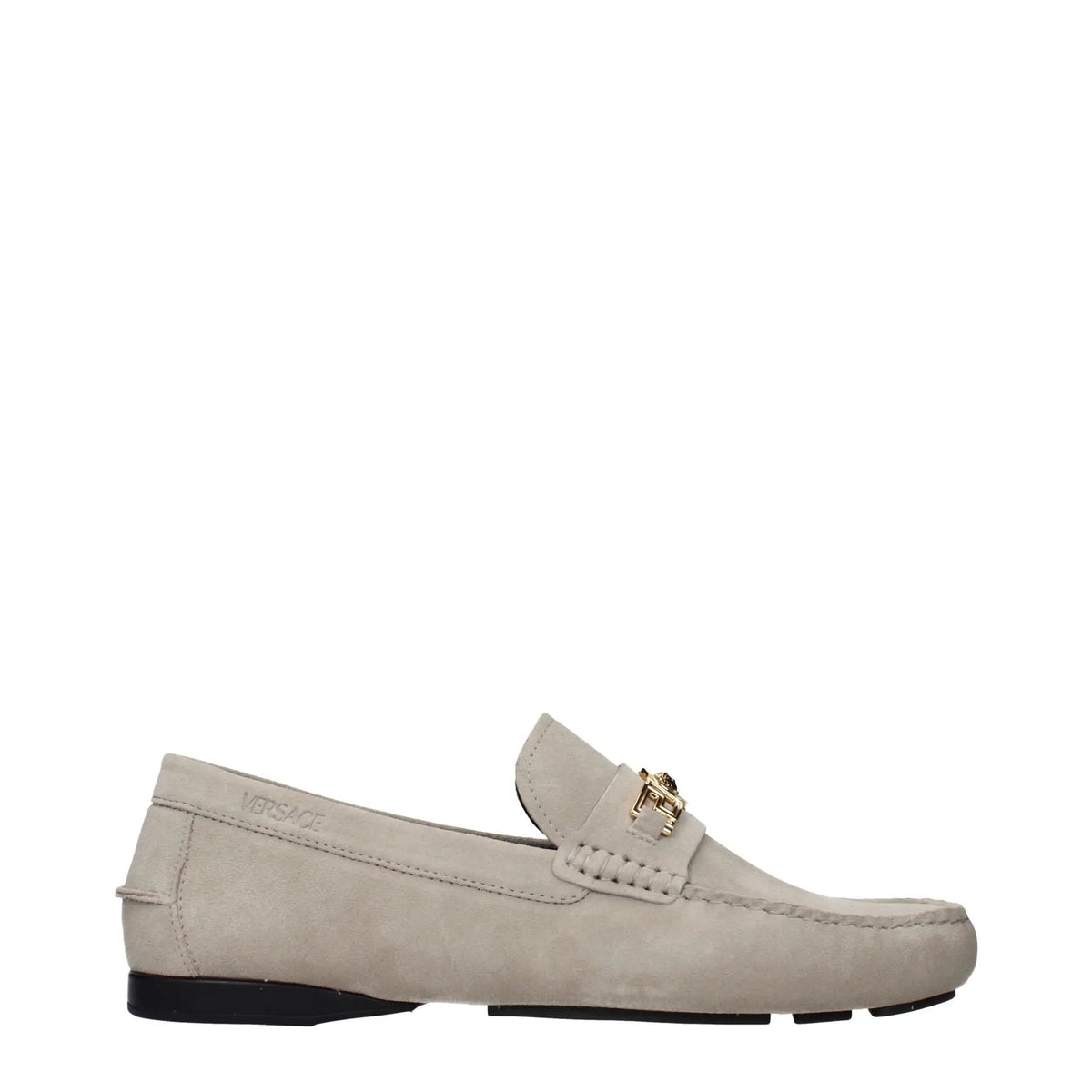 Mocassins en cuir gris à enfiler Versace