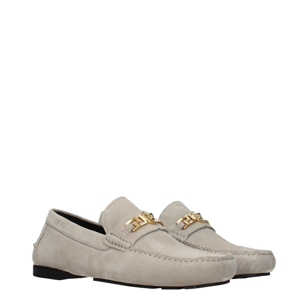 Mocassins en cuir gris à enfiler Versace