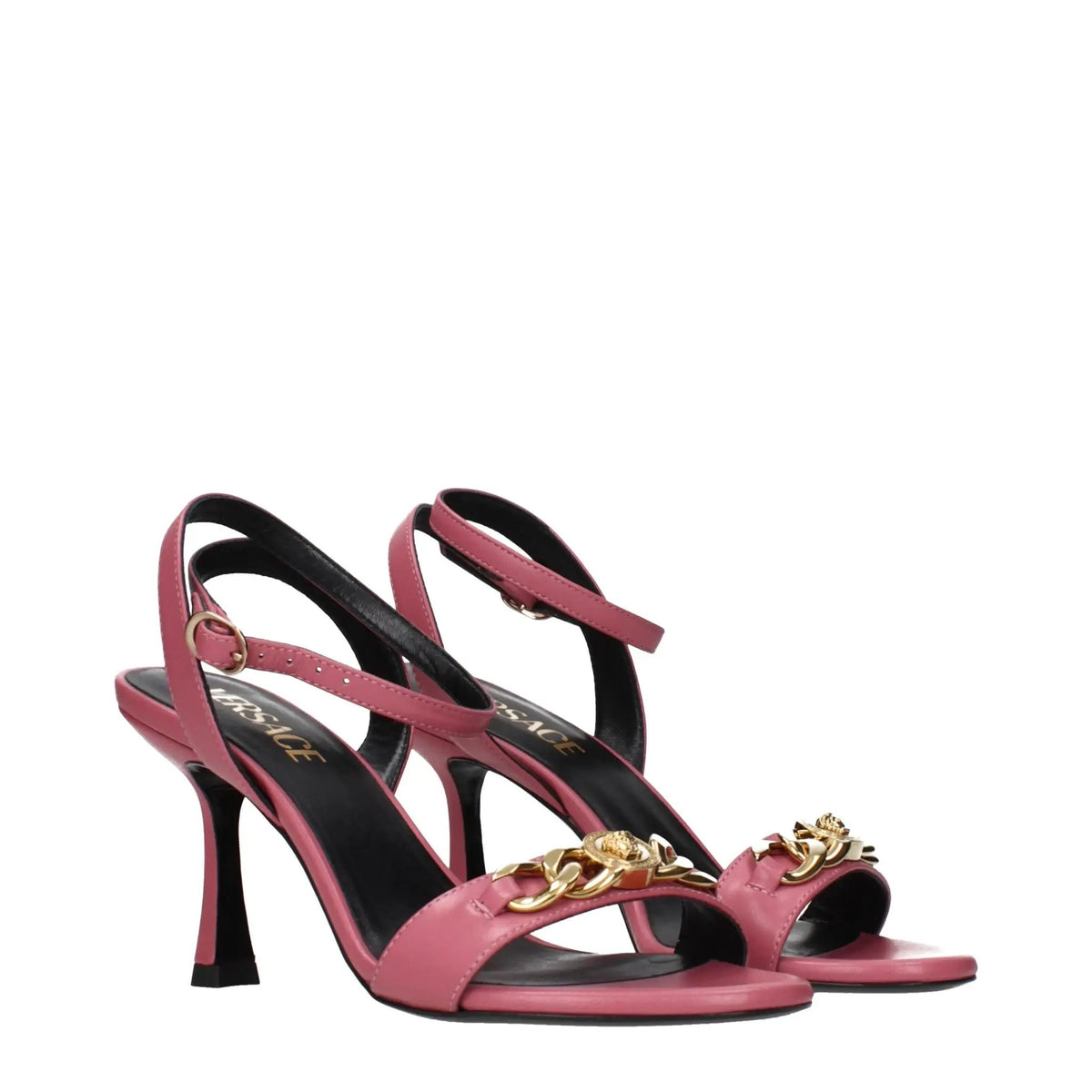 Sandales à talons aiguilles en cuir rose Versace