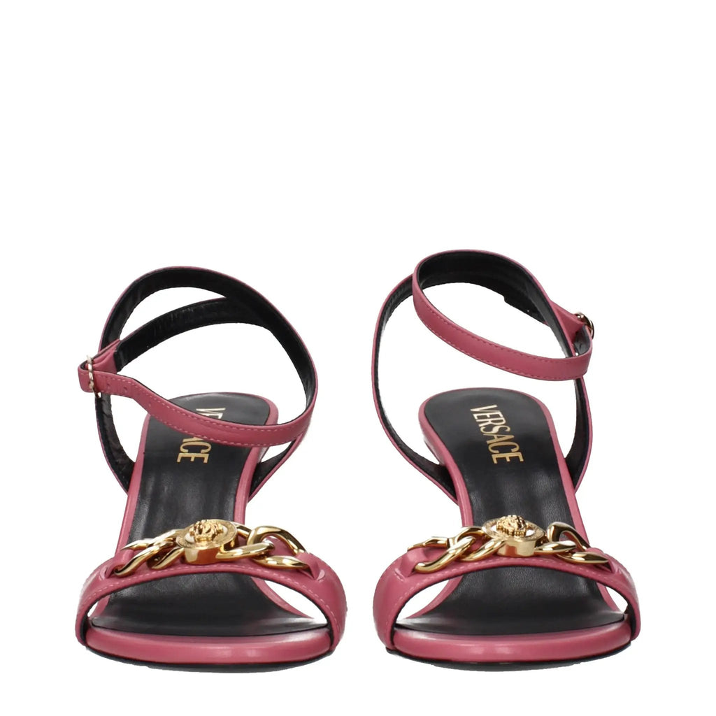 Sandales à talons aiguilles en cuir rose Versace