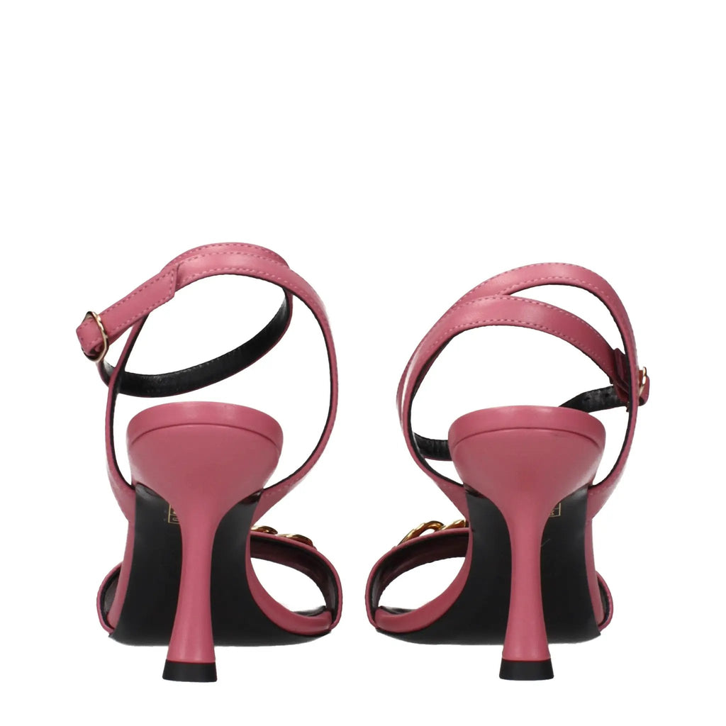 Sandales à talons aiguilles en cuir rose Versace