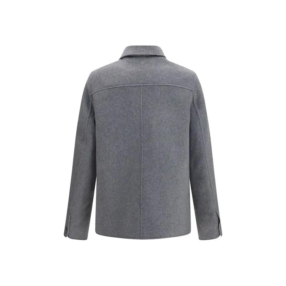 Ami Paris Gray Wool Oves Aries Full-Length Jacket