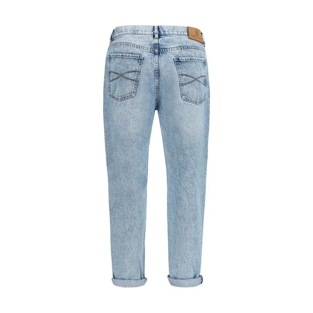 Jean droit Brunello Cucinelli en coton bleu